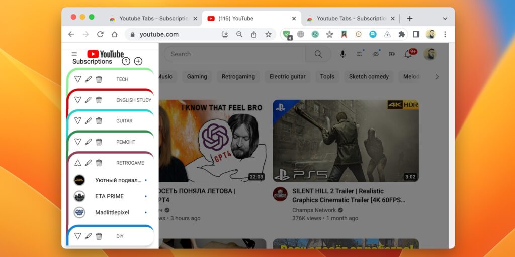 Youtube Tabs