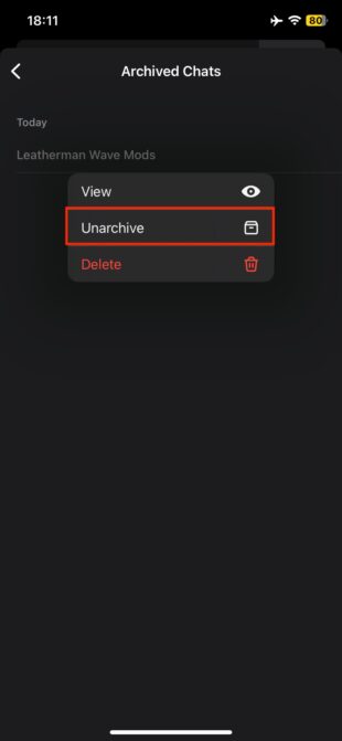 Тапните Unarchive