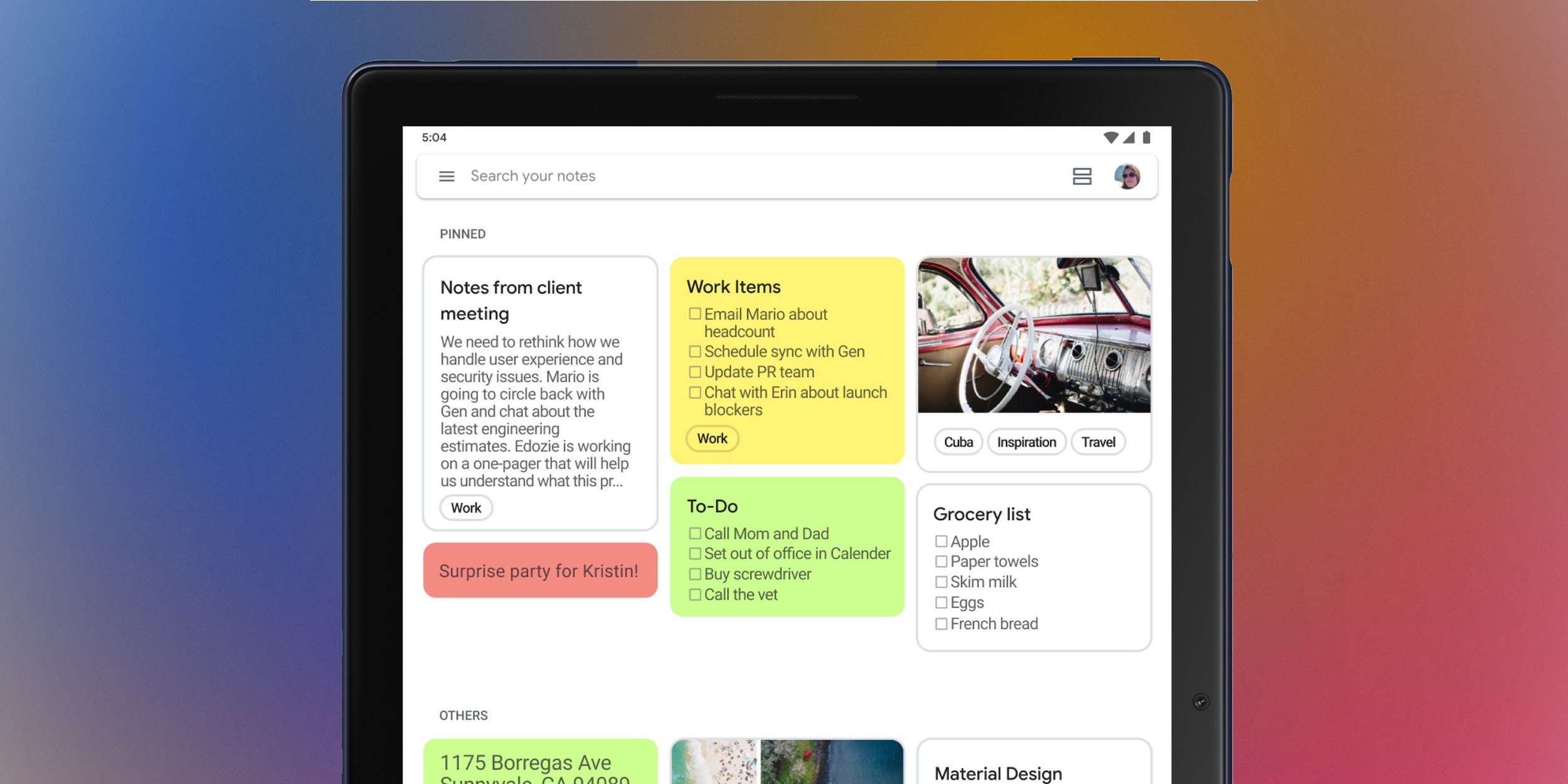 Приложения для конспектов на планшете: Google Keep