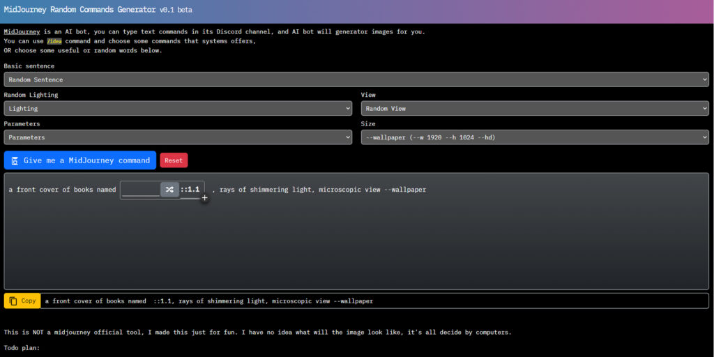 Midjourney Random Commands Generator — генератор запросов для нейроарта