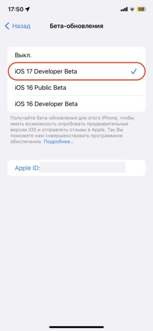 Как установить iOS 17: выберите iOS 17 Developer Beta