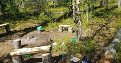 После выходных на Тропе здоровья в Усинске остались кучи мусора и сломанный медведь